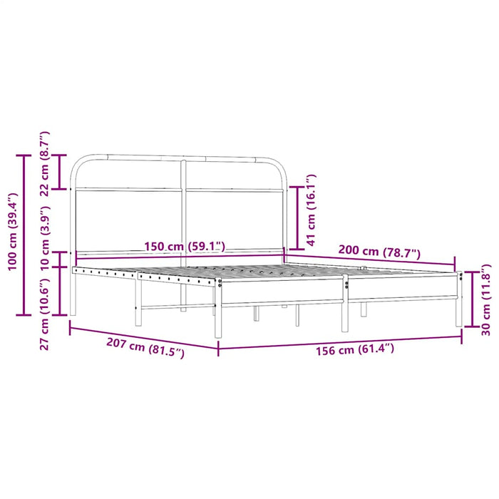 Cadru pat fără saltea stejar fumuriu 150x200 cm lemn prelucrat WALTI