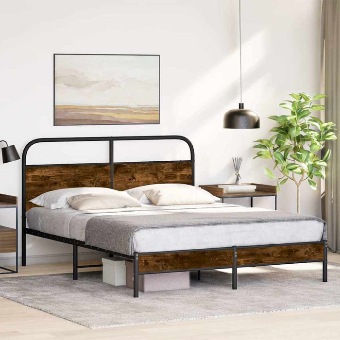 Cadru pat fără saltea stejar fumuriu 150x200 cm lemn prelucrat WALTI
