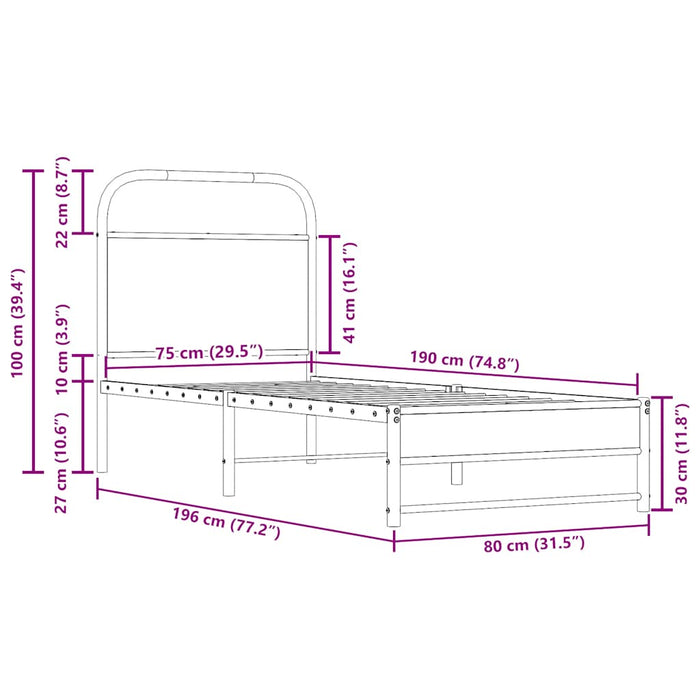 Cadru de pat fără saltea 75x190cm stejar afumat lemn prelucrat - WALTI WALTI