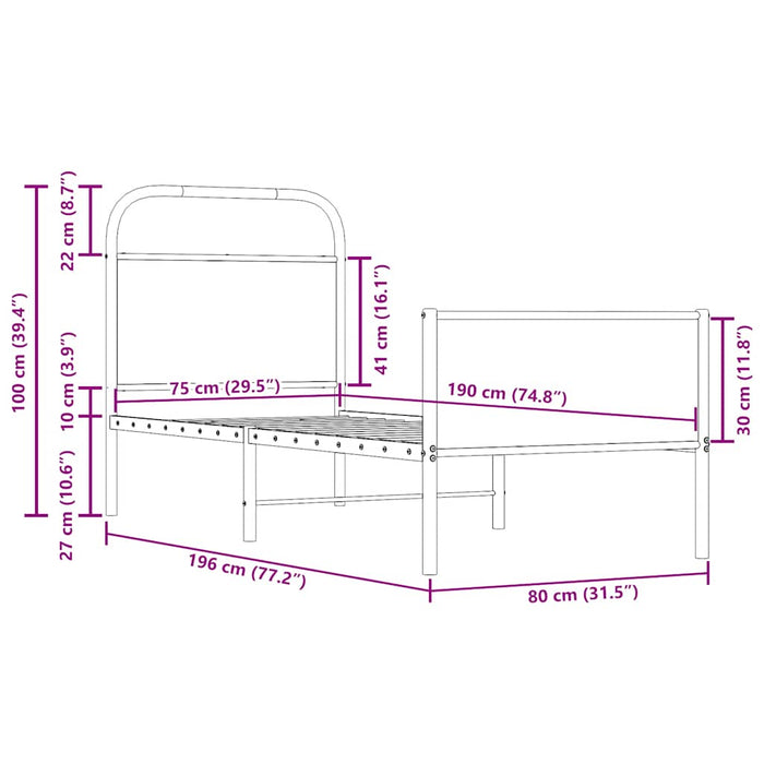 Cadru de pat fără saltea 75x190 cm Lemn derivat stejar Sonoma - WALTI WALTI
