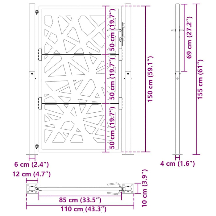 Poartă de grădină neagră 100x150 cm, oțel, design luminos WALTI
