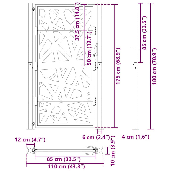 Poartă de grădină neagră 100x175 cm, oțel, design luminos WALTI