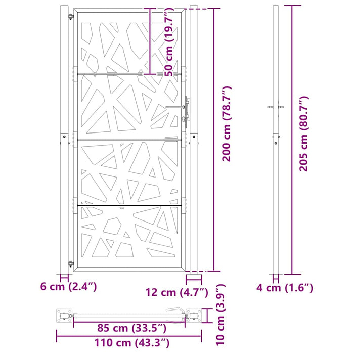 Poartă de grădină neagră 100x200 cm, oțel, design luminos WALTI