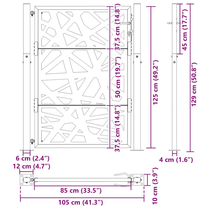 Poartă de grădină 100x125 cm, oțel rezistent la intemperii, design luminos WALTI