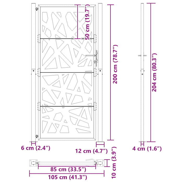 Poartă de grădină 100x200 cm, oțel rezistent la intemperii, design ușor WALTI