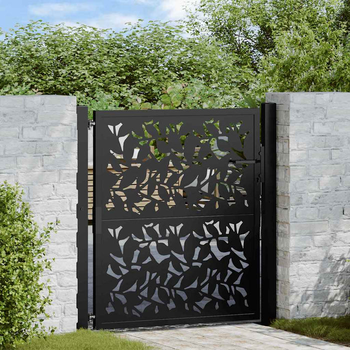 Poartă de grădină neagră 100x100 cm, model frunze de oțel WALTI