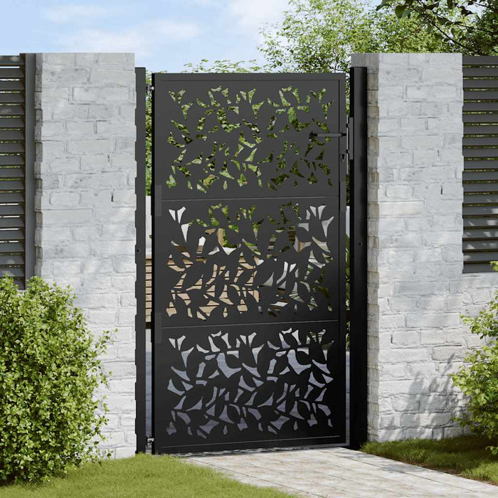 Poartă de grădină neagră 100x150 cm, model frunze de oțel WALTI