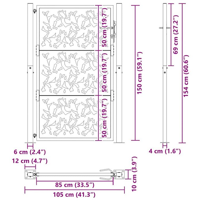 Poartă de grădină 100x150 cm, model frunze de oțel rezistente la intemperii WALTI