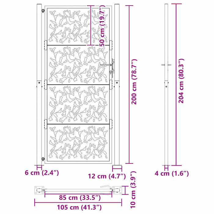 Poartă de grădină 100x200 cm, model frunze de oțel rezistente la intemperii WALTI