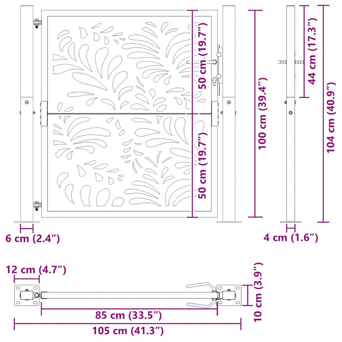 Poartă de grădină 100x100 cm, oțel rezistent la intemperii, model ondulat WALTI