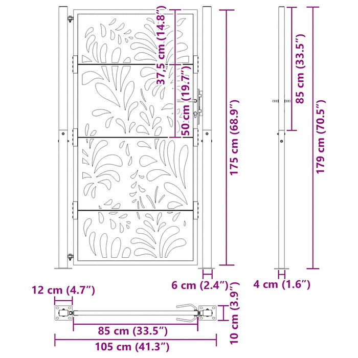 Poartă de grădină 100x175 cm, oțel rezistent la intemperii, model ondulat - WALTI WALTI