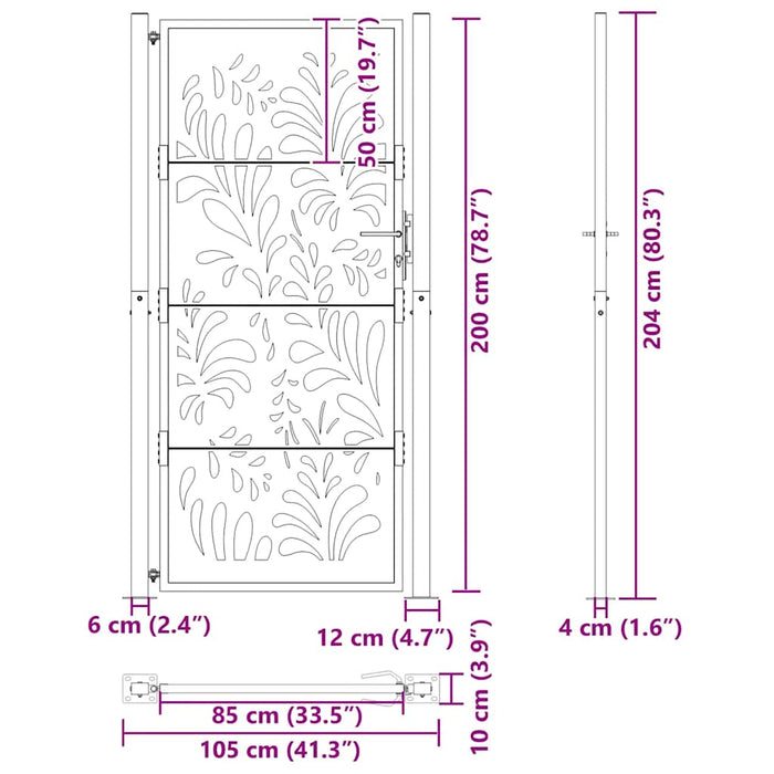 Poartă de grădină 100x200 cm, oțel rezistent la intemperii, model ondulat WALTI