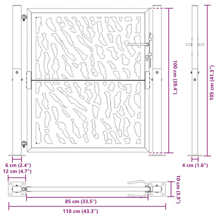 Poartă de grădină neagră 100x100 cm, model cu urme din oțel WALTI