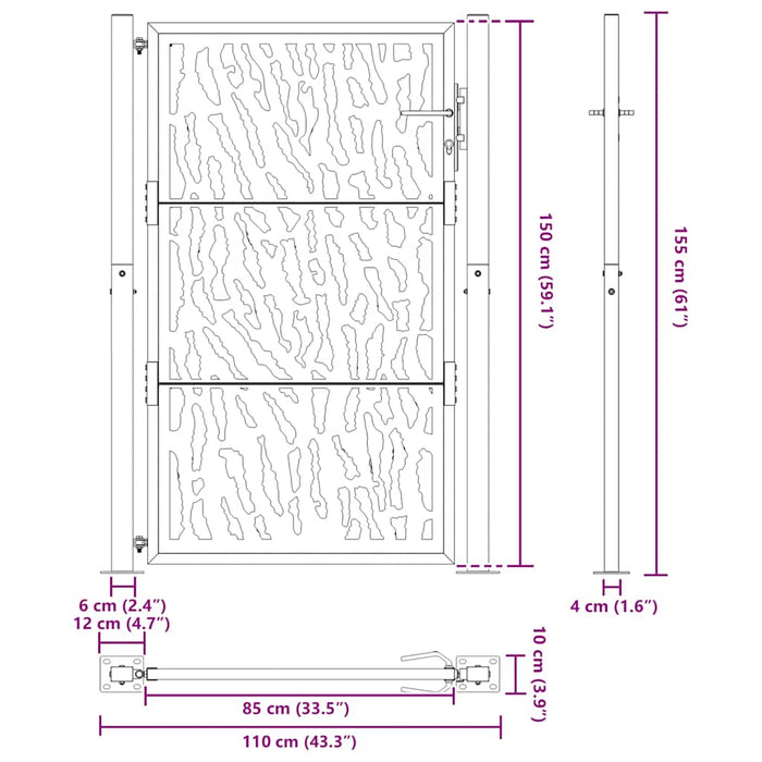 Poartă de grădină neagră 100x150 cm, model cu urme din oțel WALTI