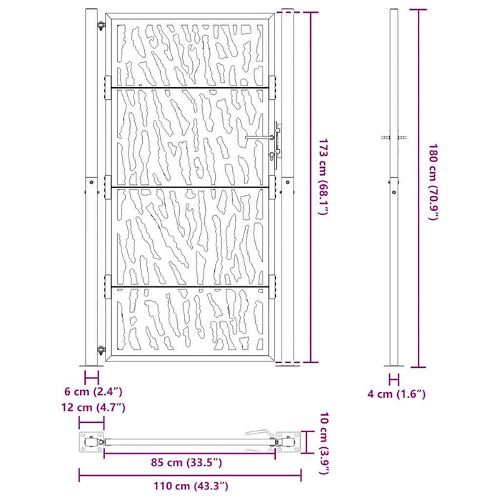 Poartă de grădină neagră 100x175 cm, model cu urme din oțel WALTI