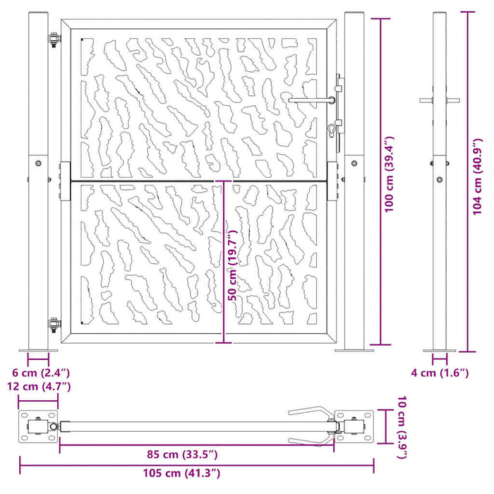Poartă de grădină 100x100 cm, oțel rezistent la intemperii, model cu urme WALTI