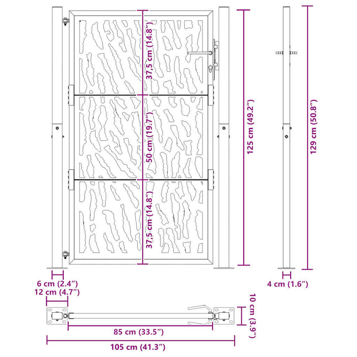 Poartă de grădină 100x125 cm, oțel rezistent la intemperii, model cu urme WALTI