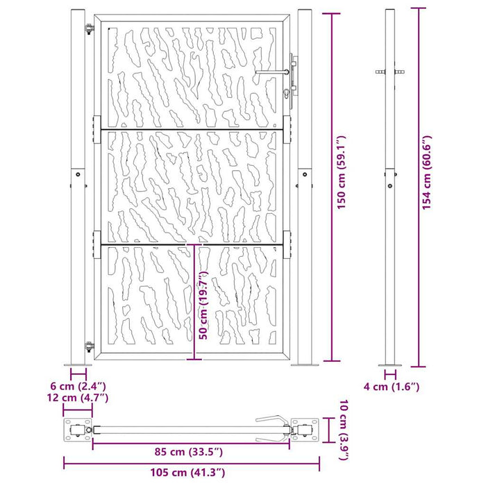 Poartă de grădină 100x150 cm, oțel rezistent la intemperii, model cu urme WALTI