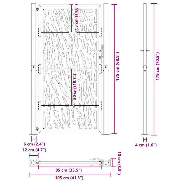 Poartă de grădină 100x175 cm, oțel rezistent la intemperii, model cu urme WALTI