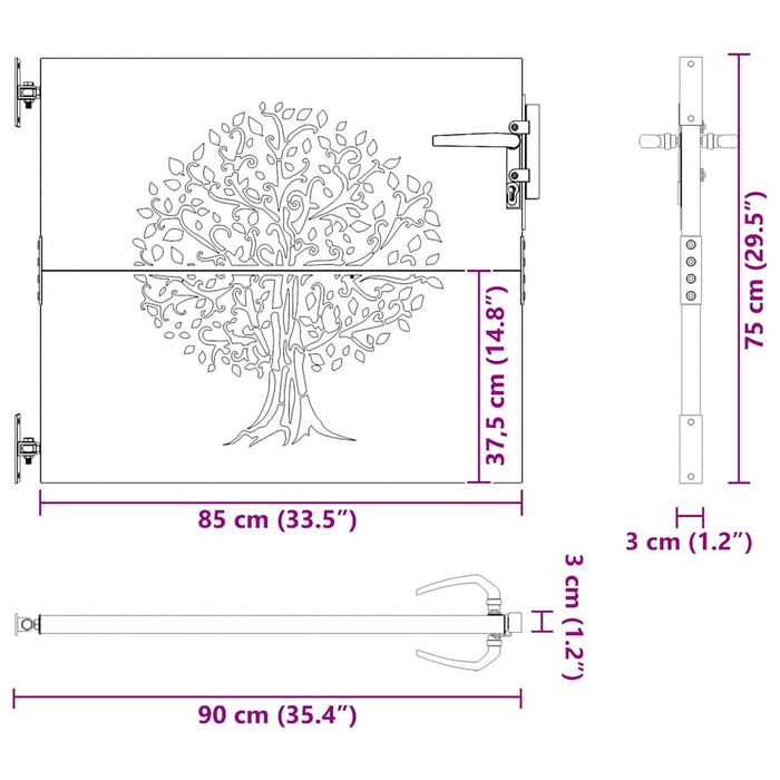 Poartă de grădină 100x200 cm, oțel rezistent la intemperii, model cu urme WALTI