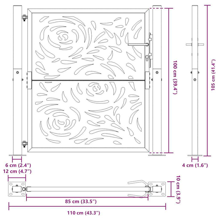 Poartă de grădină neagră 100x100 cm, oțel, design cu flacără WALTI