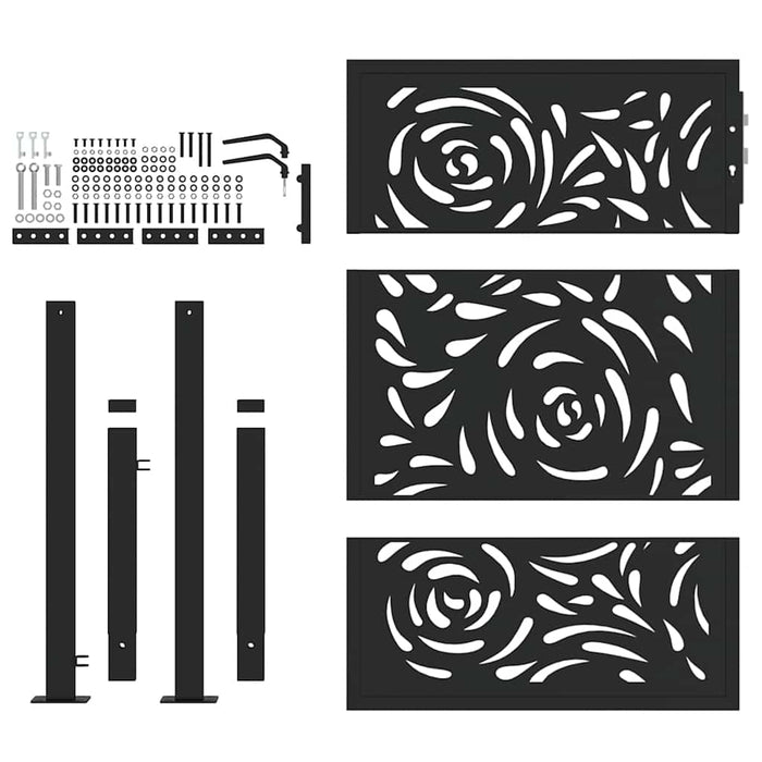 Poartă de grădină neagră 100x125 cm, oțel, design cu flacără WALTI
