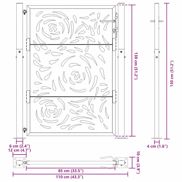 Poartă de grădină neagră 100x125 cm, oțel, design cu flacără WALTI