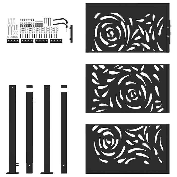 Poartă de grădină neagră 100x150 cm, oțel, design cu flacără WALTI