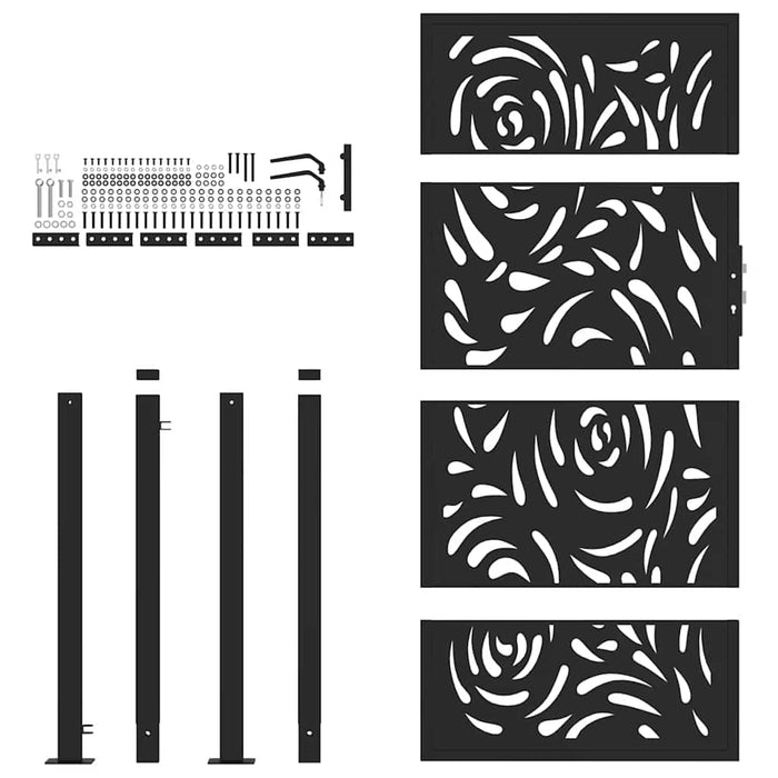 Poartă de grădină neagră 100x175 cm, oțel, design cu flacără WALTI