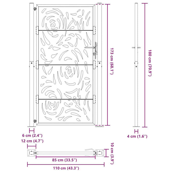 Poartă de grădină neagră 100x175 cm, oțel, design cu flacără WALTI