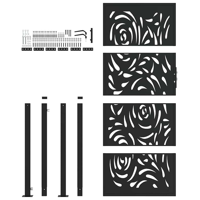 Poartă de grădină neagră 100x200 cm, oțel, design cu flacără WALTI