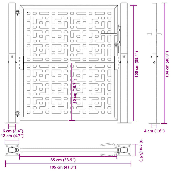 Poartă de grădină 100x100 cm, oțel rezistent la intemperii, model cruce WALTI