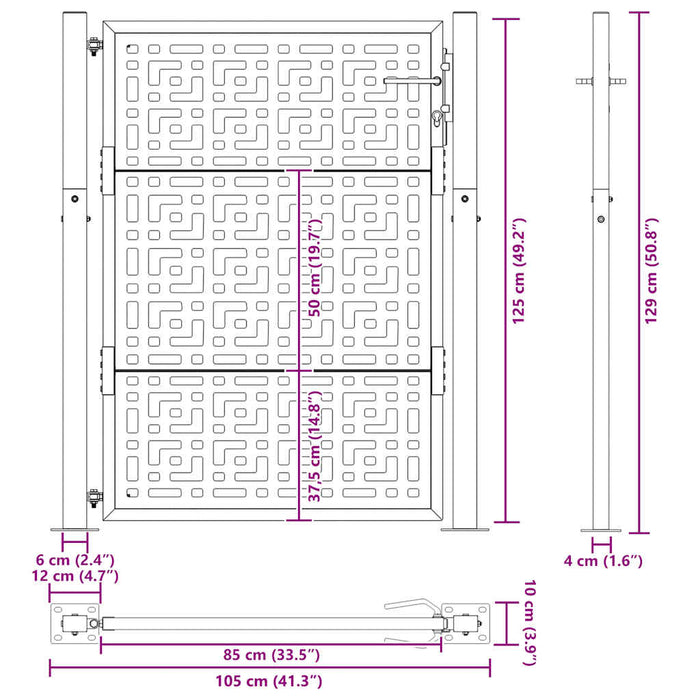 Poartă de grădină 100x125 cm, oțel rezistent la intemperii, model cruce WALTI