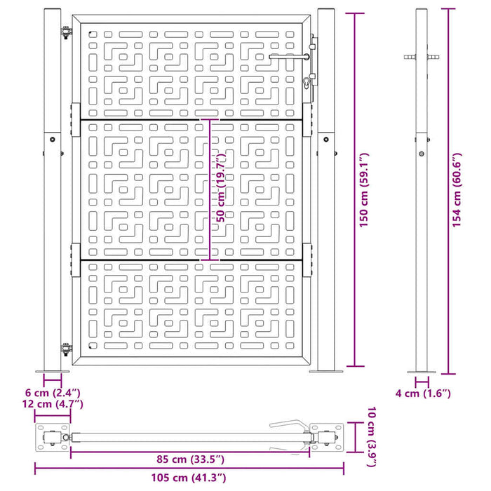 Poartă de grădină 100x150 cm, oțel rezistent la intemperii, model cruce WALTI