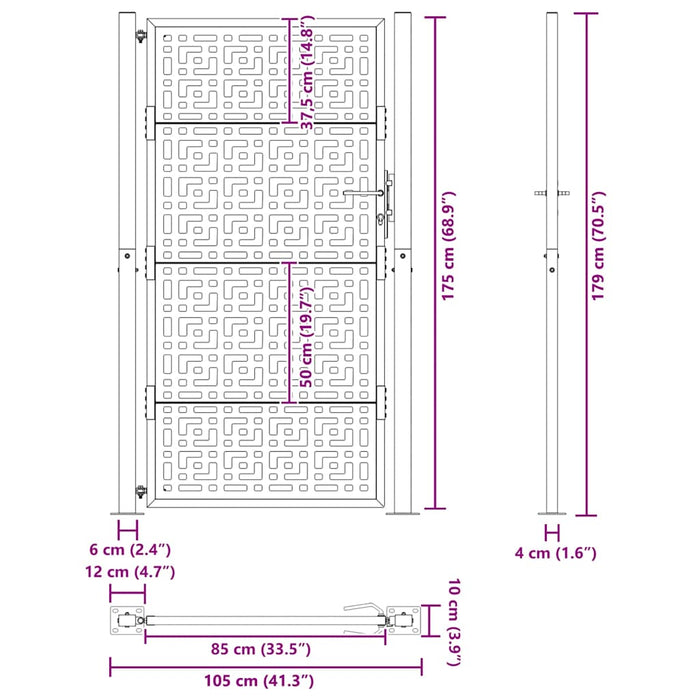 Poartă de grădină 100x175 cm, oțel rezistent la intemperii, model cruce WALTI