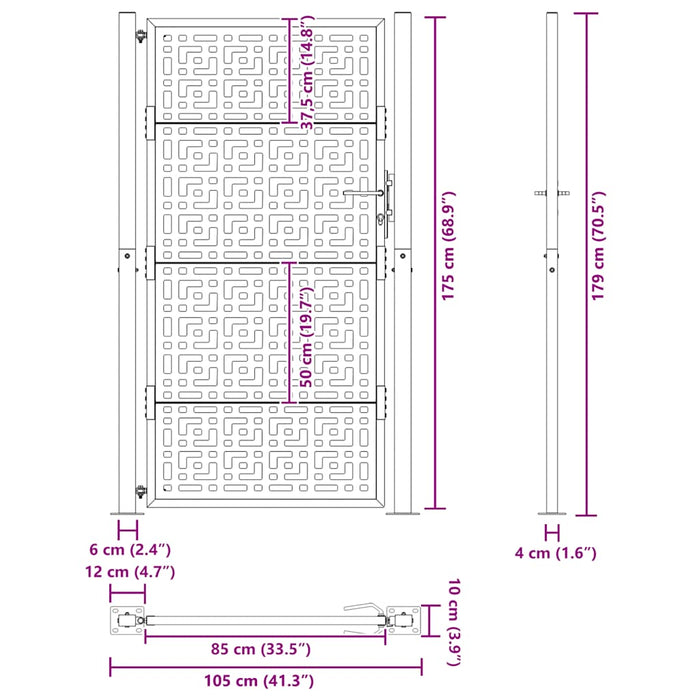 Poartă de grădină 100x200 cm, oțel rezistent la intemperii, model cruce WALTI