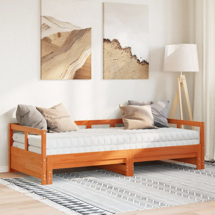 Pat zi cu extensie și saltele, maro, 80x200 cm, lemn masiv pin - WALTI WALTI