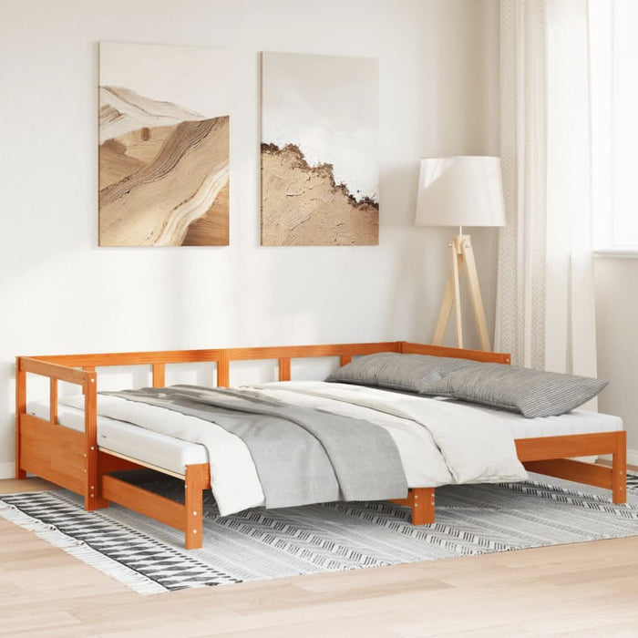 Pat zi cu extensie și saltele, maro, 80x200 cm, lemn masiv pin - WALTI WALTI