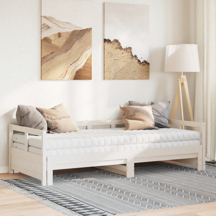 Pat zi cu extensie și saltele, alb, 90x200 cm, lemn masiv pin - WALTI WALTI