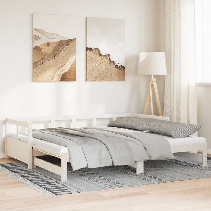 Pat zi cu extensie și saltele, alb, 90x200 cm, lemn masiv pin - WALTI WALTI