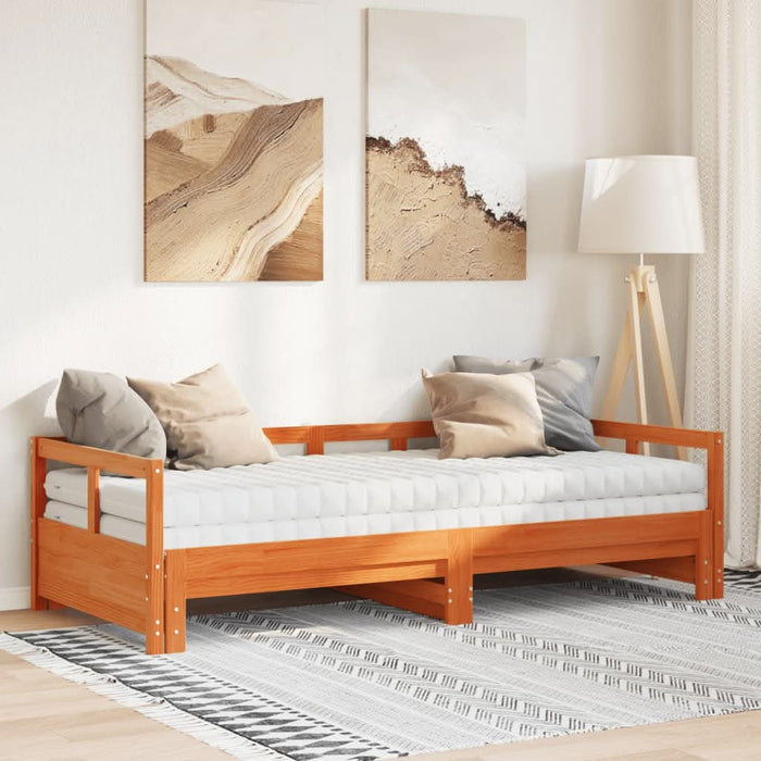 Pat zi cu extensie și saltele, maro, 90x190 cm, lemn masiv pin - WALTI WALTI