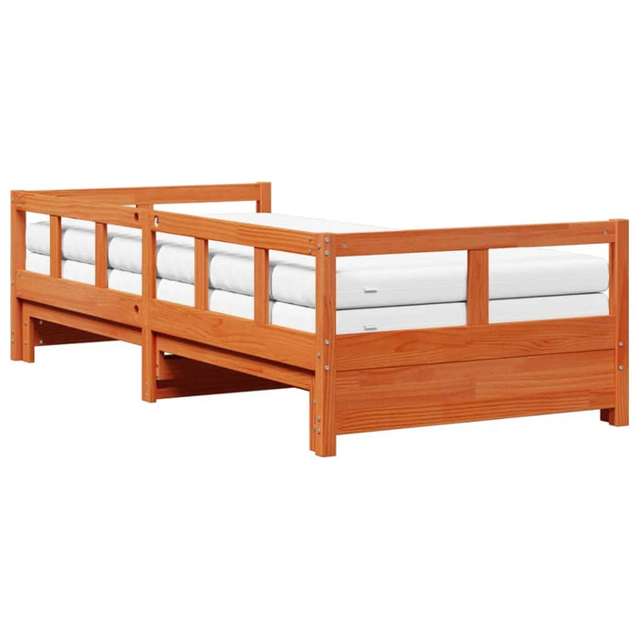 Pat zi cu extensie și saltele, maro, 90x190 cm, lemn masiv pin - WALTI WALTI