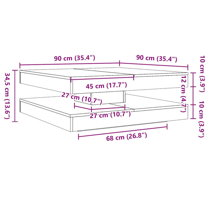 Măsuță cafea rotativă 360 grade, stejar artizanal 90x90x34,5 cm - WALTI WALTI
