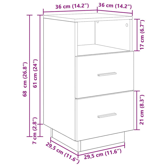 Noptiera cu 2 sertare alb 36x36x68 cm WALTI