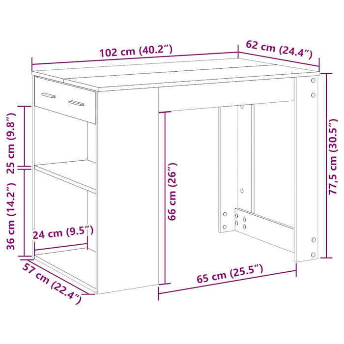 Birou cu sertar și raft alb 102x62x77,5 cm lemn prelucrat - WALTI WALTI