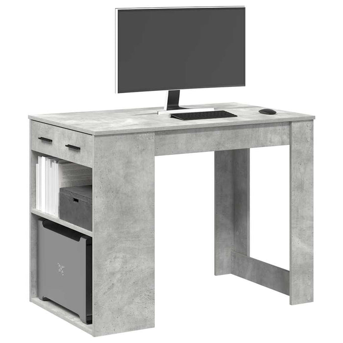Birou cu sertar și raft Gri beton 102x62x77,5 cm lemn prelucrat - WALTI WALTI