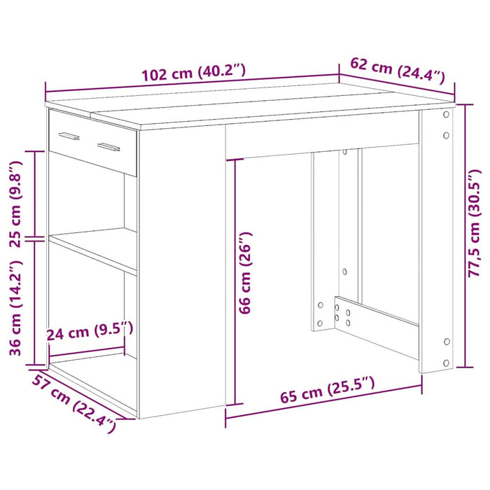 Birou cu sertar raft Stejar afumat 102x62x77,5cm lemn prelucrat - WALTI WALTI