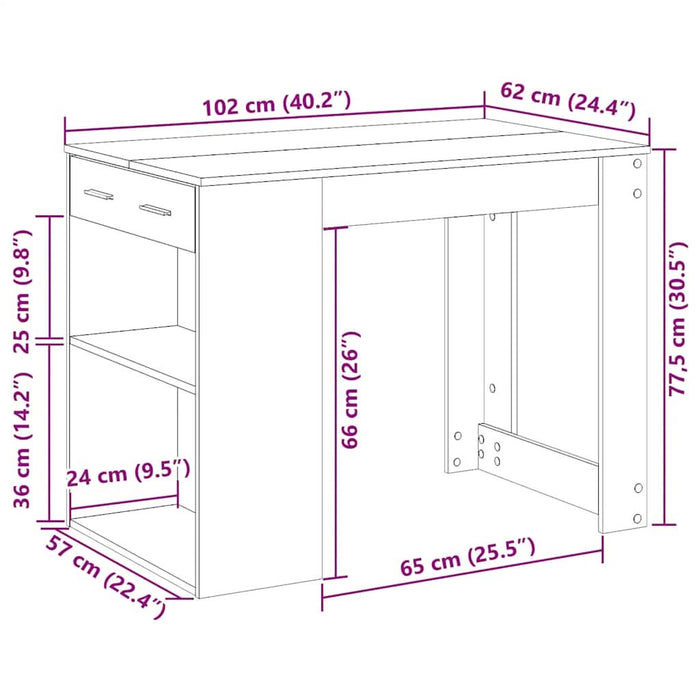 Birou cu sertar raft Stejar maro 102x62x77,5 cm lemn prelucrat - WALTI WALTI