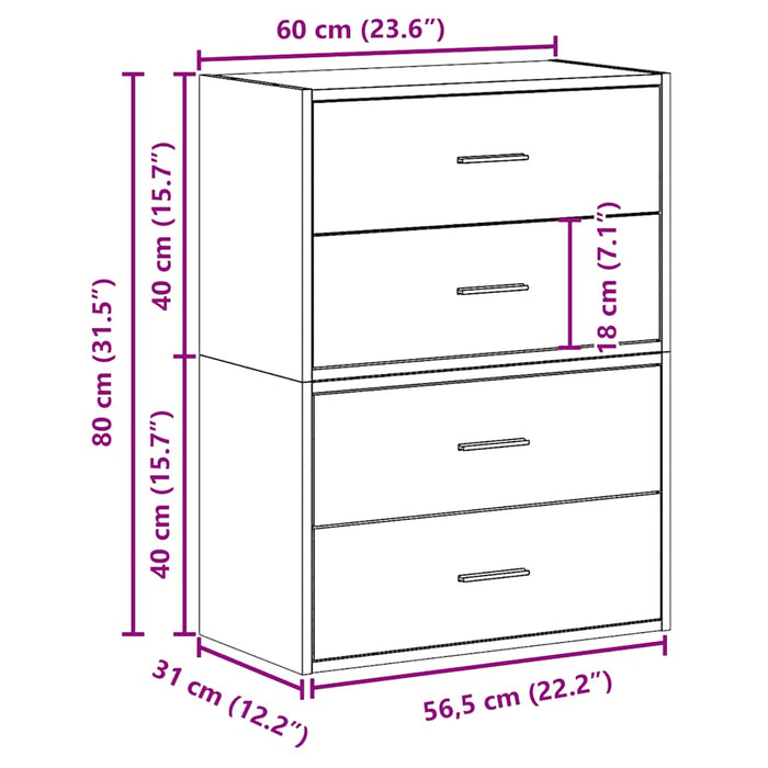 Dulapuri cu 2 sertare 2 buc Beton Gri 60x31x40cm Lemn prelucrat WALTI