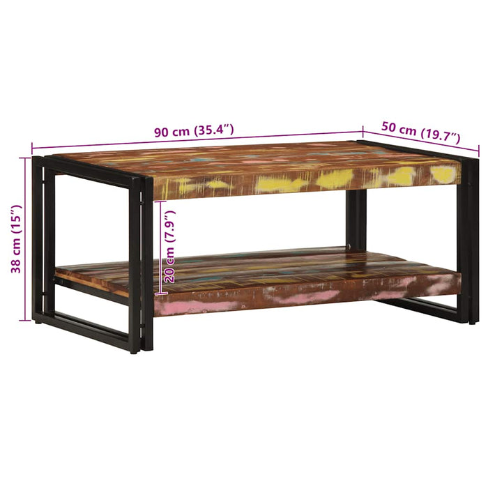 Masuta de cafea multicolora 90x50x38 cm lemn masiv recuperat - WALTI WALTI